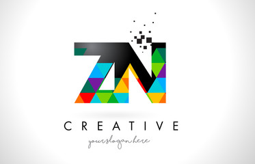 ZN Z N Letter Logo with Colorful Triangles Texture Design Vector.