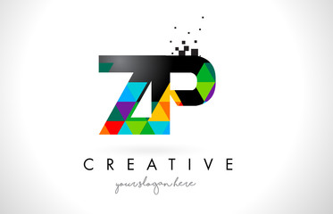 ZP Z P Letter Logo with Colorful Triangles Texture Design Vector.