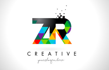 ZR Z R Letter Logo with Colorful Triangles Texture Design Vector.