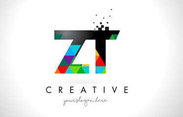 ZT Z T Letter Logo with Colorful Triangles Texture Design Vector.