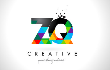 ZQ Z Q Letter Logo with Colorful Triangles Texture Design Vector.