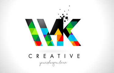 WK W K Letter Logo with Colorful Triangles Texture Design Vector.