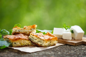 Spinach and feta pie in filo pastry, pita zeljanica, traditional Greek spanakopita.