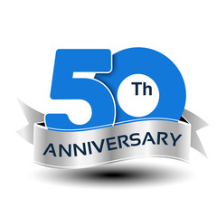Vector 50 years anniversary, blue number with silver ribbon
