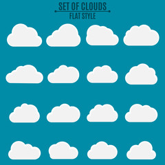 Set. A collection of light clouds of white on a dark background. Vector illustration in a flat style