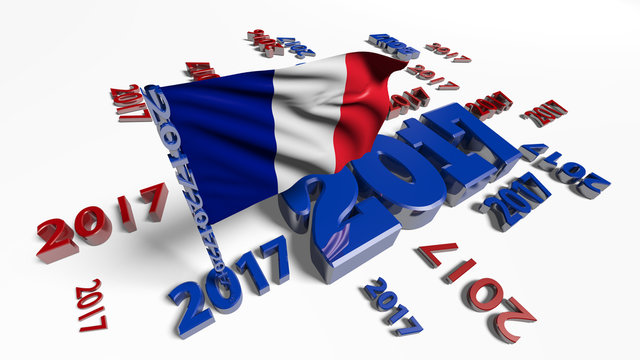 Close up on French flag in the wind with 2017 designs