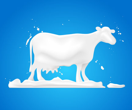 Abstract shape white cow on grass and splash milk.