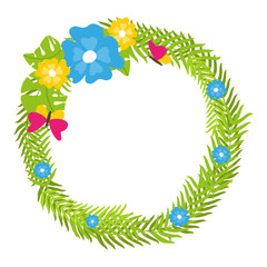 Tropical floral wreath with butterflies and blooms isolated vector