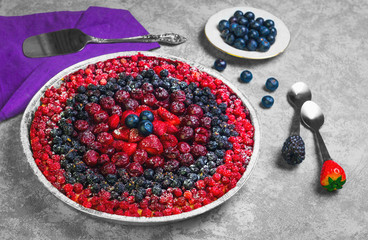 Berry round pie tartlet made from assorted red and blue berries