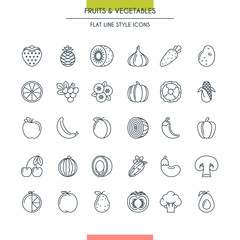 Fruits and vegetables thin icons
