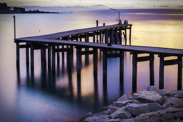 beautiful color of dawn at the beach in summer