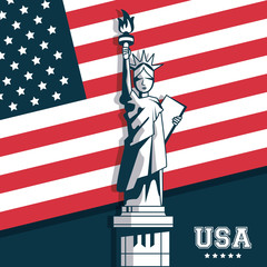 statue of liberty united states USA flag emblem vector illustration