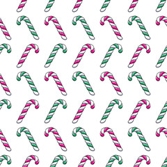 Candy canes colorful seamless pattern.