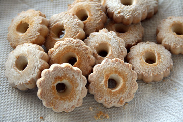 Canestrelli, italian biscuits with a flower shape and sugar