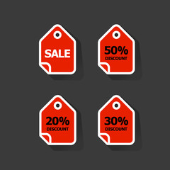 50%, Sale, 30%, 20% sale price tag set sign icons. Discount symbol. Flat design set. Vector