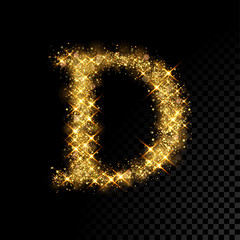 Gold glittering letter D on black background