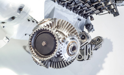 close-up of car engine parts.
