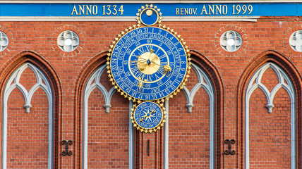 Astronomical Clock in Riga in a beautiful summer day, Latvia
