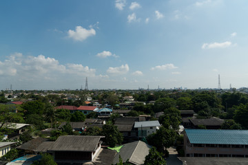 bird eye view rooftop of habitat for humanity under blue sky and cloud