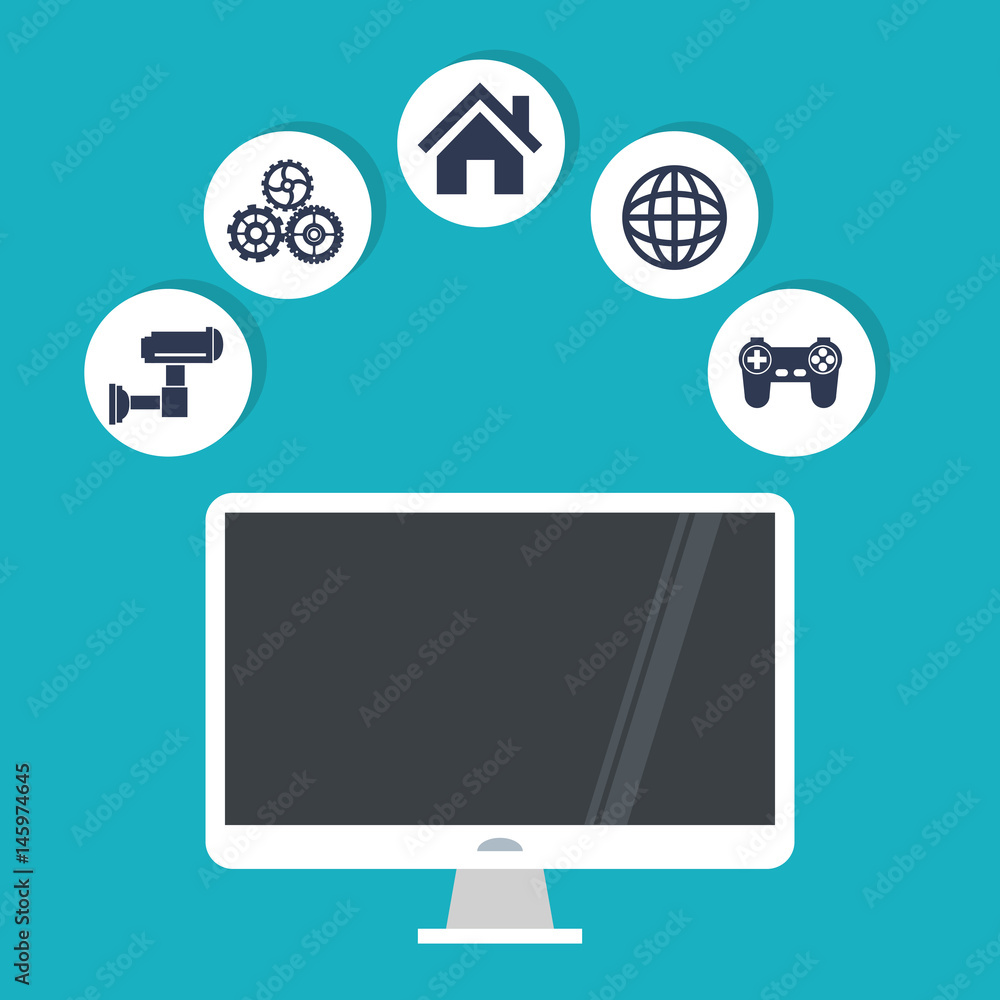 Poster internet things computer security world game work technology vector illustration