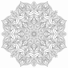 monochrome round ornament, mandala  for coloring book, design element