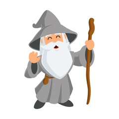 Wizard wearing a hat and a long beard, vector illustration
