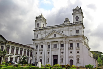The facade of the Church of St. Cajetan in Old Goa, India, a 17 th century church in Corinthian style that mimic the design of St. Peter’s Basilica in Rome and crowned with a big hemispherical dome