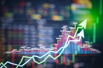 Stock market digital graph chart on LED display concept. A large display of daily stock market price and quotation. Indicator financial forex trade education background.