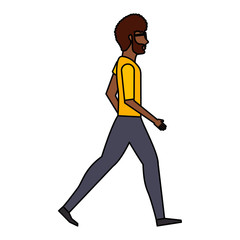 young man walking character vector illustration design