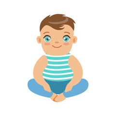 Happy smiling baby sitting on the floor. Colorful cartoon character vector Illustration