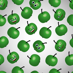 A pattern of green apples. Set of green apples and facial expressions.