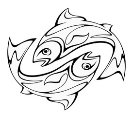 Two fish swimming in opposite directions on a white background