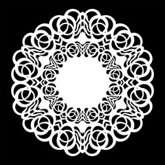 Lace round paper doily, lacy snowflake, greeting element, laser cut  template, doily to decorate the cake,  vector illustrations.