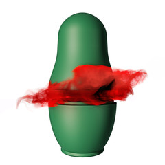 Nesting doll 3D rendering with red smoke