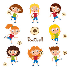 Vector illustration of girls in shirt and short playing football