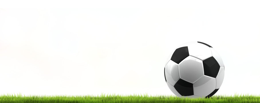 green grass isolated soccer football ball. 3d rendering