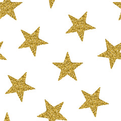Seamless pattern with gold glitter textured stars