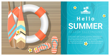 Naklejka premium Hello summer background with wooden pier over the sea , vector , illustration