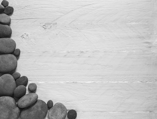 Rocks on the wooden surface