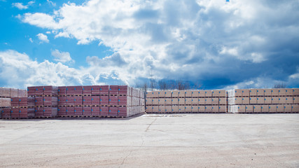 Pallets of  bricks on warehouse
