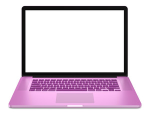 Pink laptop on a white background. High detailed, resolution image.