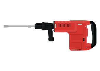 Electric demolition hammer or heavy drill. Side view. Flat vector.