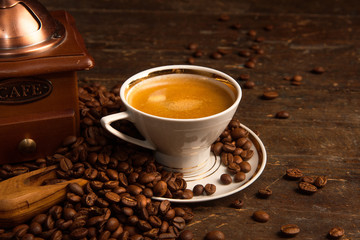 Coffee cup and beans