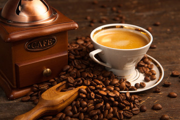 Coffee cup and beans