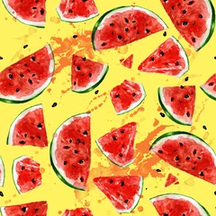 Keuken spatwand met foto Juicy Watermelon. Watercolor seamless pattern. © nataliahubbert