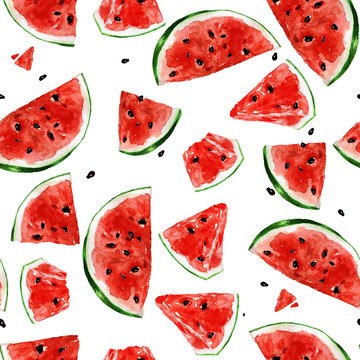 Juicy Watermelon. Watercolor seamless pattern.