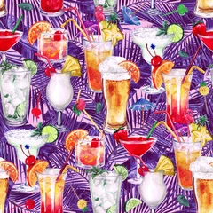 Poster Summer Cocktails.Watercolor seamless pattern. © nataliahubbert