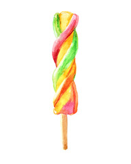 Popsicle Lollipop fruit ice cream on stick on white background. Watercolor illustration