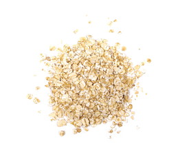 Pile of oatmeal isolated on white background, with top view