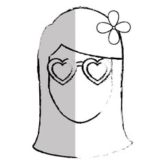 beautiful woman with hearts glasses vector illustration design